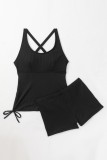Black Sexy Solid Frenulum Backless Swimwears (With Paddings)