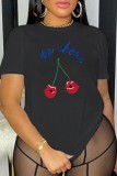 White Casual Print Basic O Neck T-Shirts