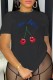 Black Casual Print Basic O Neck T-Shirts