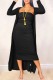 Black Casual Solid Basic Long Sleeve Two Pieces