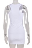 White Casual Letter Print Basic U Neck Vest Dress Dresses