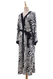 Black White Casual Print Patchwork Cardigan Swimwears Cover Up
