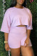 Purple Fashion Casual Solid Basic O Neck Half Sleeve Two Pieces