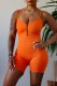 Orange Red Sexy Casual Solid Backless Spaghetti Strap Skinny Romper