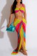 Red Sexy Print Patchwork Backless Slit Spaghetti Strap Sleeveless Two Pieces