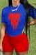 Red Blue Casual Print Letter O Neck Short Sleeve Two Pieces