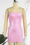 Pink Sexy Solid Backless Strapless Wrapped Skirt Dresses