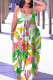 White Green Sexy Casual Print Backless Spaghetti Strap Sleeveless Dress Dresses