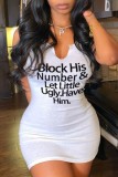 White Casual Letter Print Basic U Neck Vest Dress Dresses