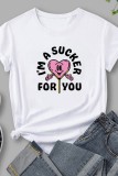 White Casual Print Basic O Neck T-Shirts