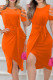 Orange Casual Patchwork Solid Patchwork Hot Drill O Neck Short Sleeve Dress
