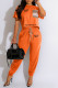 Orange Casual Letter Print Patchwork O Neck Short Sleeve Two Pieces