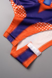 Orange Casual Print Basic O Neck Short Sleeve Two Pieces