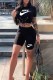Black Casual Sportswear Print Bandage Letter O Neck Short Sleeve Two Pieces