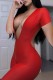 Red Casual Solid Basic V Neck Skinny Jumpsuits