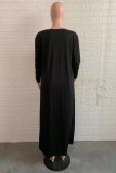 Black Casual Solid Basic Long Sleeve Two Pieces