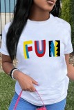 White Casual Letter Print Basic O Neck T-Shirts