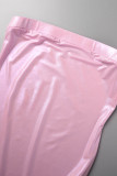 Pink Sexy Solid Backless Strapless Wrapped Skirt Dresses