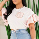 Pink Casual Print Patchwork O Neck T-Shirts