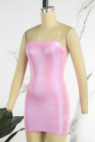 Pink Sexy Solid Backless Strapless Wrapped Skirt Dresses