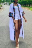 White Casual Print Patchwork Cardigan Outerwear