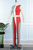 Multicolor Casual Patchwork Contrast O Neck Sleeveless Two Pieces