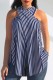 Stripe Casual Print Backless Slit Halter Tops