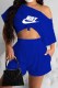 Blue Street Sportswear Print Letter Oblique Collar Short Sleeve Two Pieces