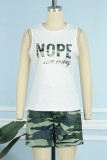 Camouflage Street Sportswear Basis Print Vests Printing Contrast O Neck Sleeveless Two Pieces