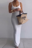 White Sexy Casual Solid Backless Spaghetti Strap Long Dress Dresses