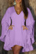 Light Purple Casual Solid Patchwork V Neck Long Sleeve Dresses