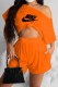 Orange Street Sportswear Print Letter Oblique Collar Short Sleeve Two Pieces