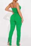 Pink Sexy Casual Solid Backless Strapless Skinny Jumpsuits