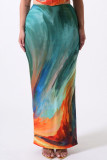 Colour Street Print Patchwork Regular High Waist Pencil Full Print Bottoms