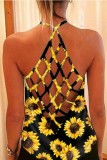 Black Sexy Casual Print Solid Backless Spaghetti Strap Tops