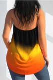Yellow Casual Print Backless Slit Halter Tops