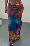 Colour Street Print Patchwork Regular High Waist Pencil Full Print Bottoms