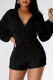Black Sexy Solid Bandage Backless V Neck Regular Rompers