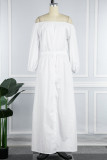 White Casual Solid Patchwork Off the Shoulder Straight Dresses(Without belt)