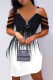 Black White Casual Print Hollowed Out Patchwork V Neck Short Sleeve Dress Dresses