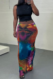 Colour Street Print Patchwork Regular High Waist Pencil Full Print Bottoms