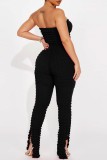 Pink Sexy Casual Solid Backless Strapless Skinny Jumpsuits