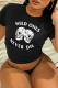 Black Daily Vintage Print Patchwork O Neck T-Shirts