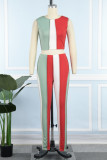 Multicolor Casual Patchwork Contrast O Neck Sleeveless Two Pieces