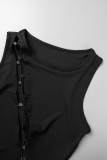Black Sexy Casual Solid Hollowed Out Frenulum O Neck Tops