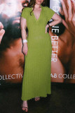 White Casual Solid Patchwork V Neck Long Dress Dresses