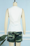 Camouflage Street Sportswear Basis Print Vests Printing Contrast O Neck Sleeveless Two Pieces