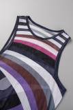 Purple Casual Print Basic O Neck Long Dress Dresses