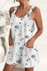 White Casual Print Backless Spaghetti Strap Regular Romper