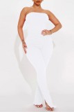 Pink Sexy Casual Solid Backless Strapless Skinny Jumpsuits